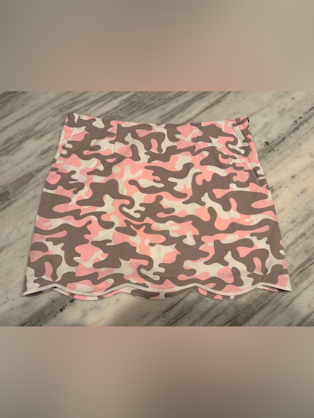 Pink & Brown Camo Scalloped Hem Skirt